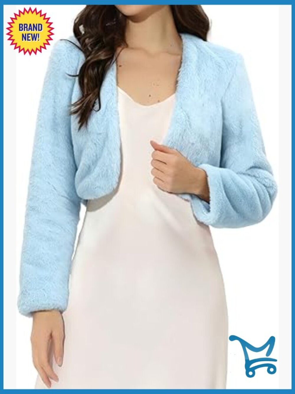 Faux Fur Bolero Jacket Crop Wedding Evening Shrug Open Front Long Sleeve